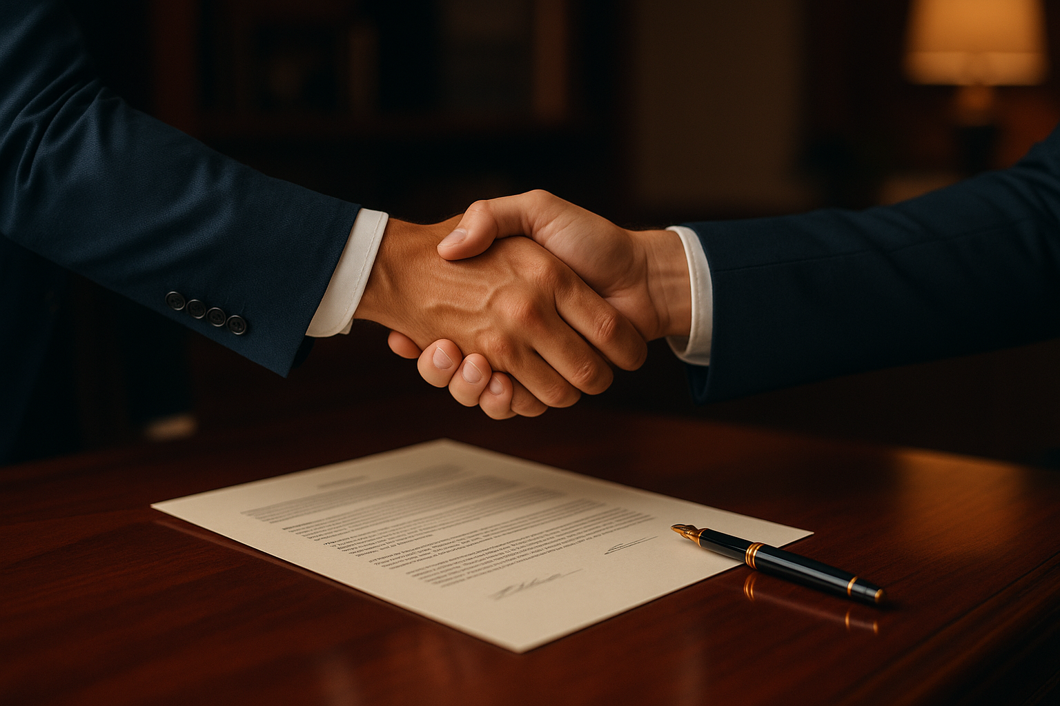 Business deal signing with broker